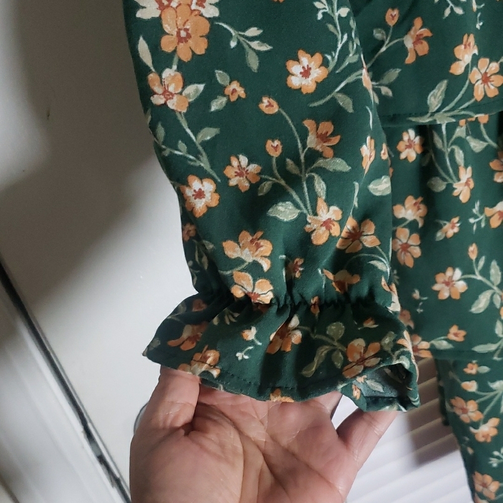 Inspired Hearts Green Floral Long Sleeve Ruffle Mini Dress – Size Large NWT - Picture 4 of 11